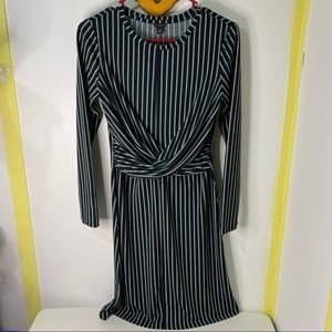 Ann Taylor Petite Striped Jersey Wrap Dress Size 4P Navy/Green/White Stripe